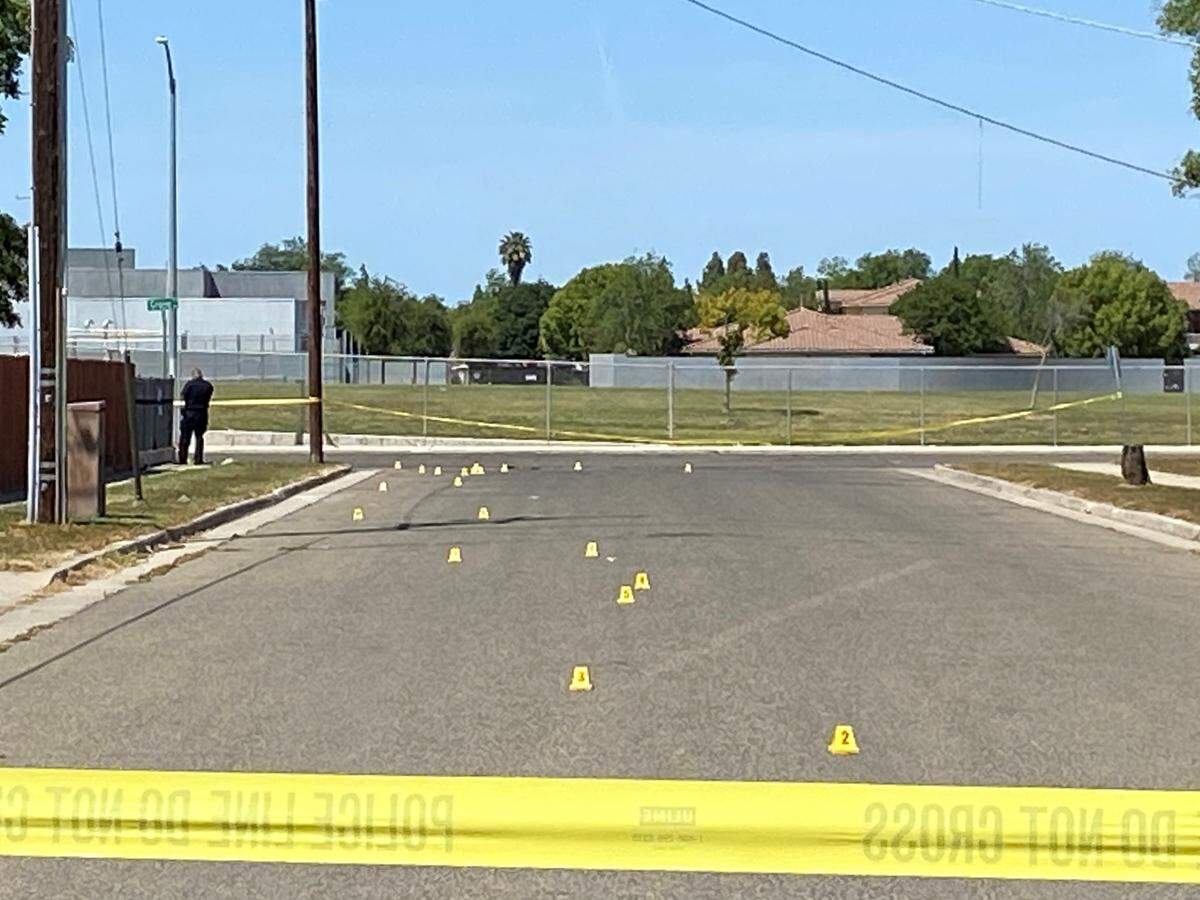 Fresno Police are investigating a shooting on Bardell Avenue between East Byrd and East Grove avenues on Easter Sunday, April 17, 2022. A man and his 6-year-old were shot at while driving home.