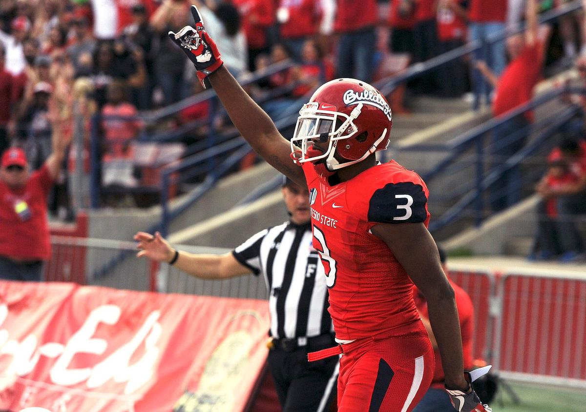 Fresno State senior KeeSean Johnson had a big game last season against Nevada, catching seven passes for 104 yards and three touchdowns. The Bulldogs open Mountain West Conference play against the Wolf Pack at Mackay Stadium in Reno on Saturday, Oct. 6, 2018.