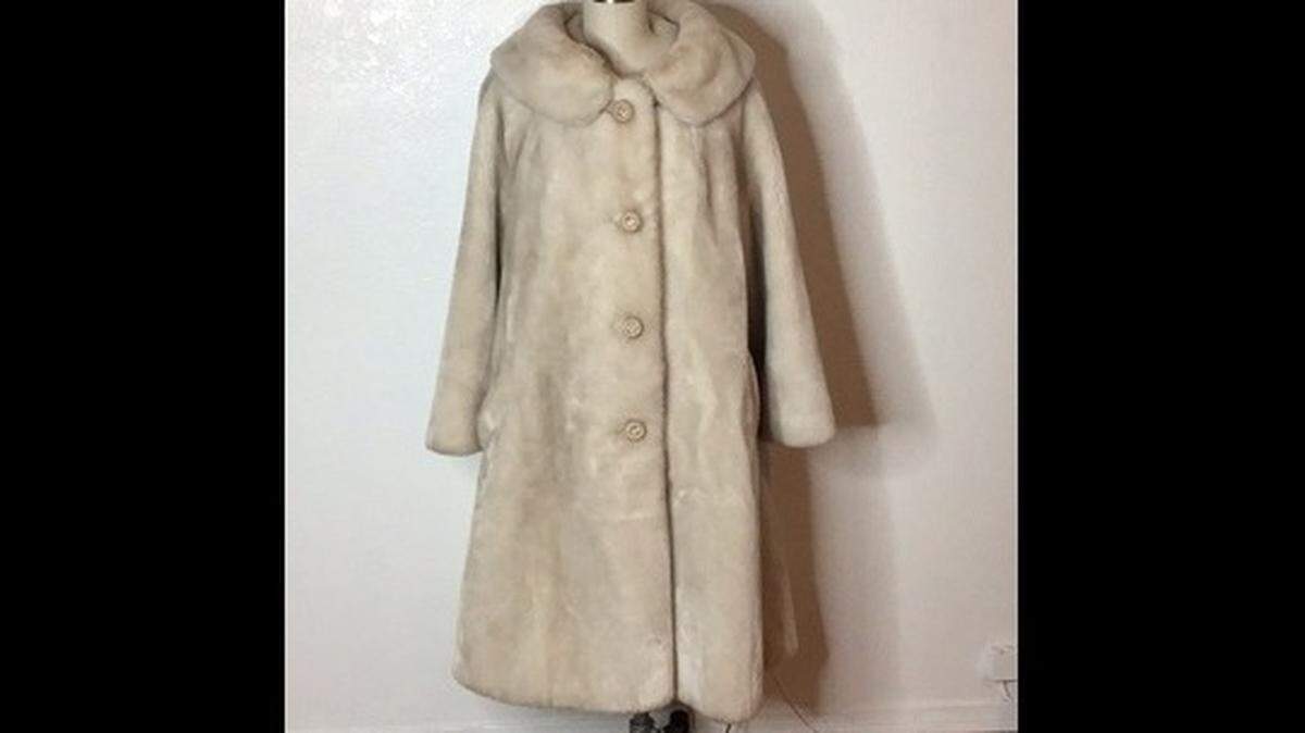 This is Pauline Sahakian’s oyster colored Borgana synthetic fur coat, circa 1963.
