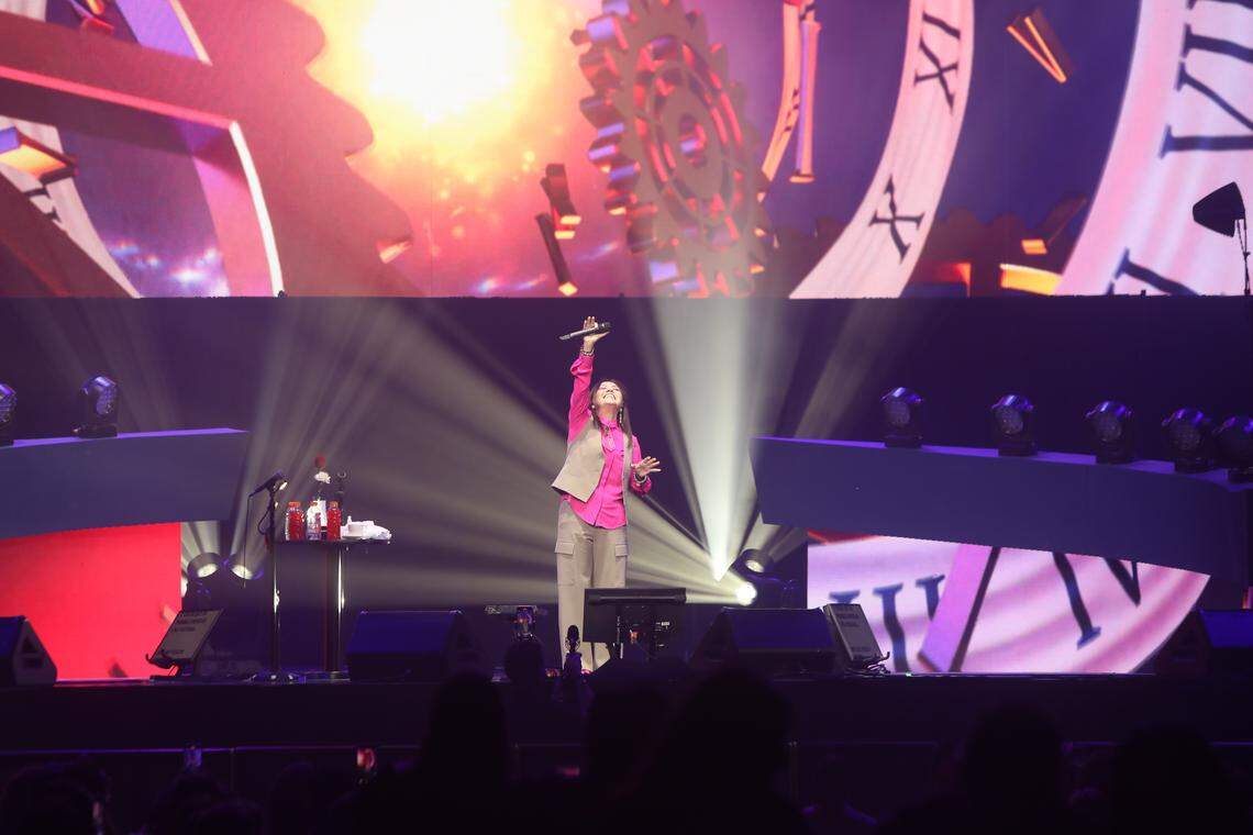 Mexican legend Ana Gabriel performs during her ‘Claro de Luna” Tour at Save Mart Center on Sept. 6, 2025, in Fresno.