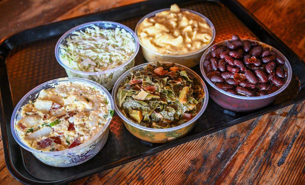 Available sides from Horn Barbecue include coleslaw, mac & cheese, potato salad, collard greens, and pit beans. The long-anticipated barbecue restaurant opened in Fresno's Granite Park on Jan. 20, 2026.