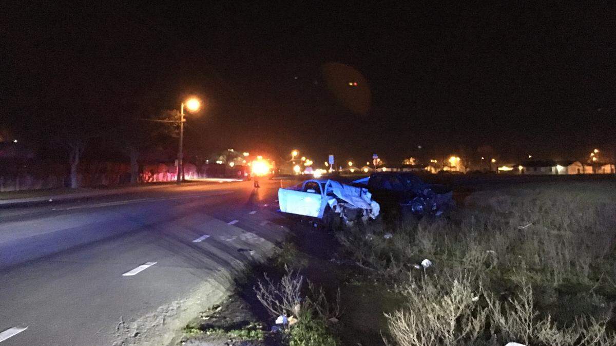 A white mustang and a truck collided Saturday, Jan. 12, 2019, after a driver allegedly under the influence of alcohol swerved along California Avenue in southwest Fresno, CA.