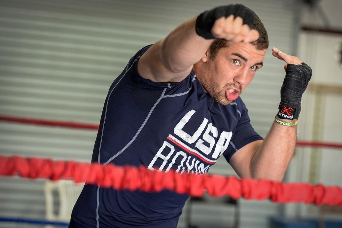 Olympic hopeful Richard Torrez Jr. of Tulare works out in his gym in Tulare on Thursday, May 2, 2019. Torrez. had to refocus his goal of making Team USA after the 2020 Summer Olympics were postponed for a year by the coronavirus pandemic.