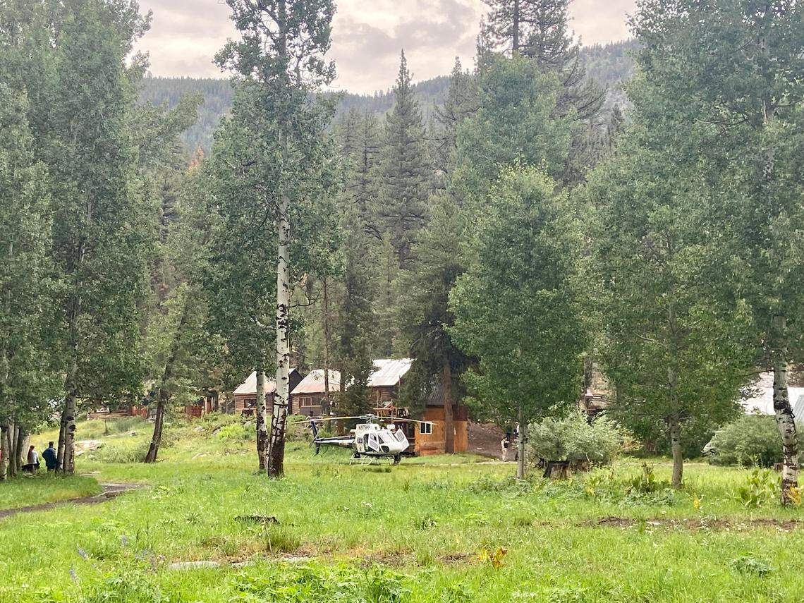 A CHP helicopter that landed near Muir Trail Ranch to retrieve the body of Nicholas Torchia, who was struck by lightning.