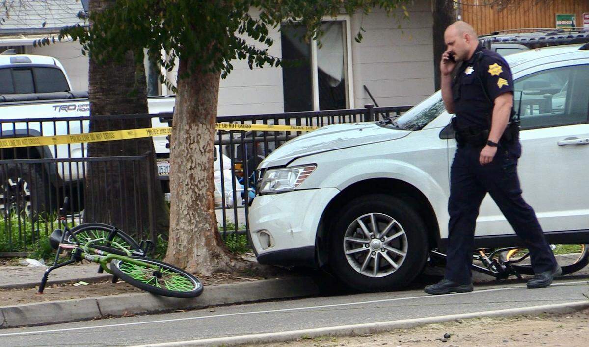 Three bicyclists were injured in a collision following a fight with a driver in Fresno on Saturday, Feb. 1, 2025.