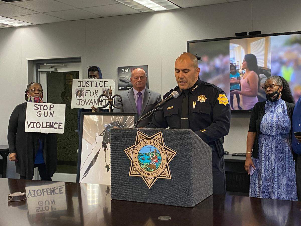 Fresno police Chief Paco Balderrama speaks at a news conference about the killing of Jovanni Boyd in November 2020.