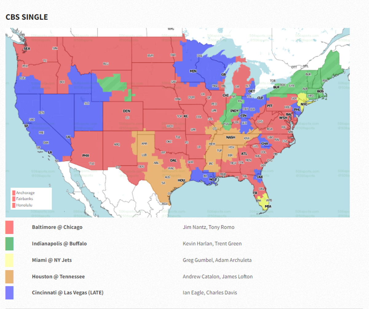 CBS network TV coverage of games in Week 11 of the 2021 NFL season.