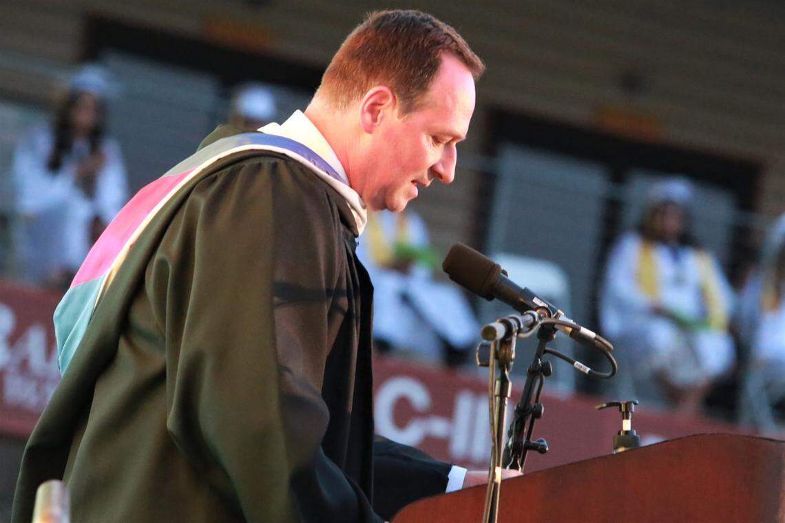 Roosevelt High School principal Michael Allen during the graduation ceremony June 8, 2021 at the Paul Paul Theatre.