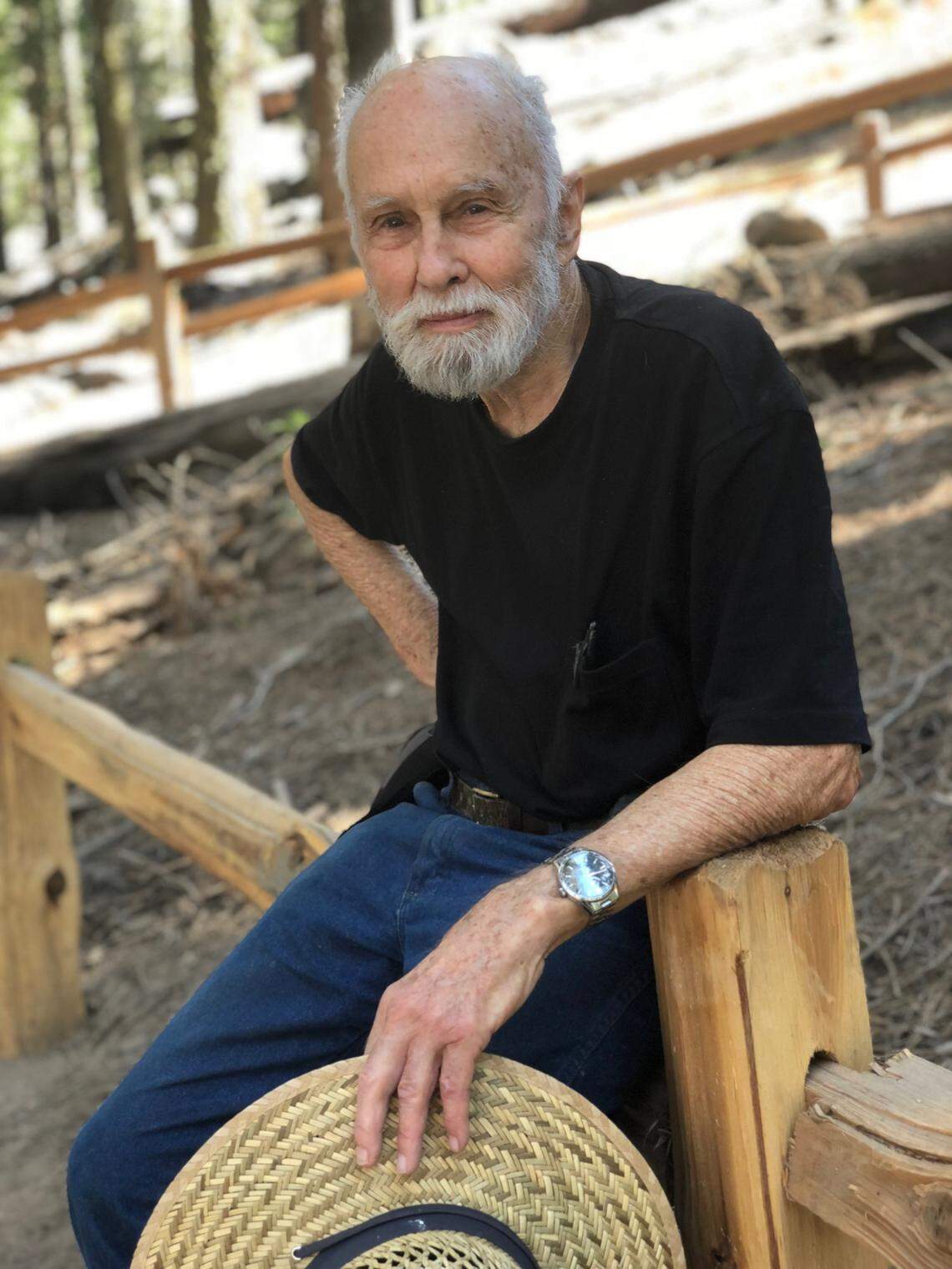 George Whitmore during a hike in the Mariposa Grove of Giant Sequoias in Yosemite National Park in 2018.