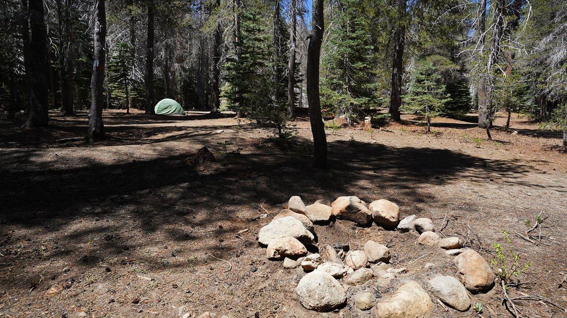 A fire ring is seen at a dispersed camping area in the Sierra National Forest Wednesday, May 26, 2021.