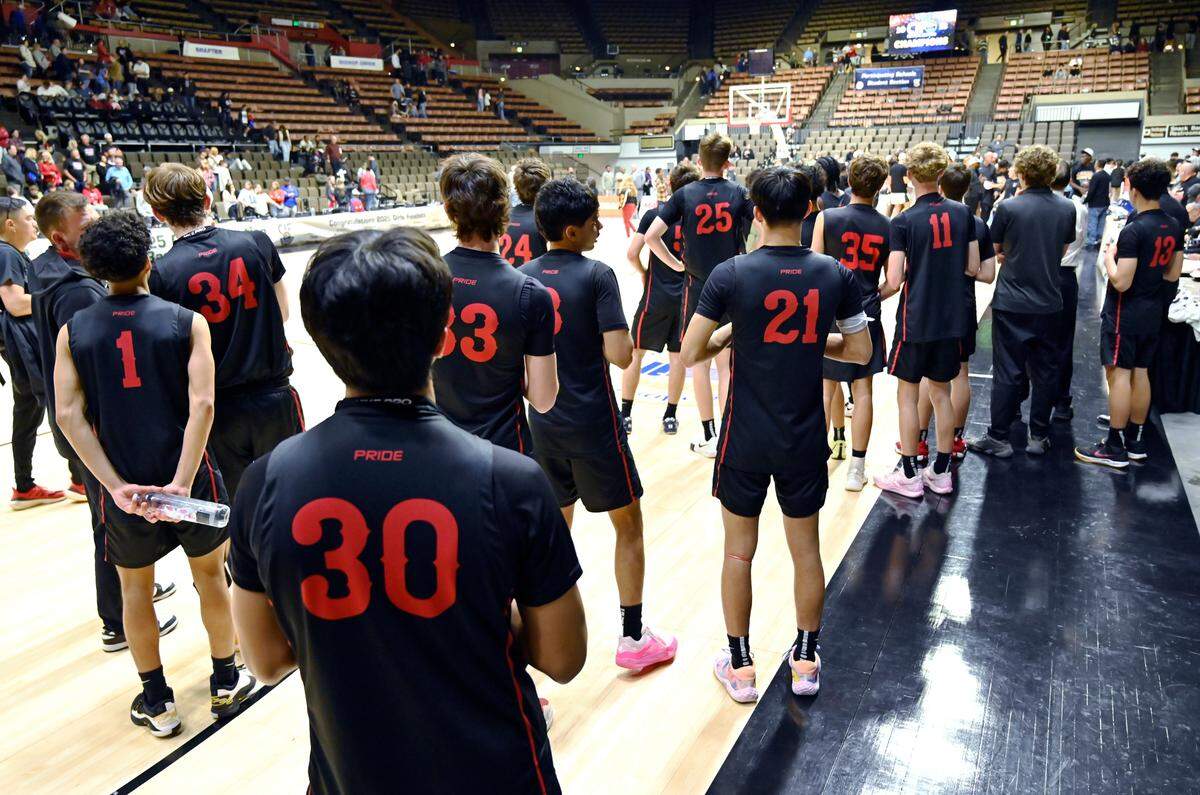 Buchanan watches the start of presentations following their loss to St. Joseph 54-33 in the CIF Division I Boys Basketball Championship Saturday, March 1, 2025 in Fresno.