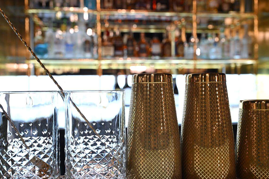 Cocktail tools are prepared at the bar as we take a look inside the new PM Lounge, Wednesday, Feb. 18, 2026 in Fresno.