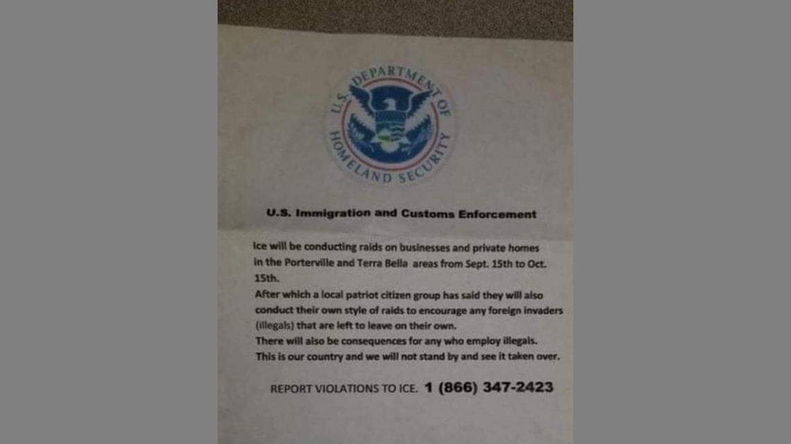 ICE has dismissed this fake flier which has been appearing in neighborhoods in the Porterville area.
