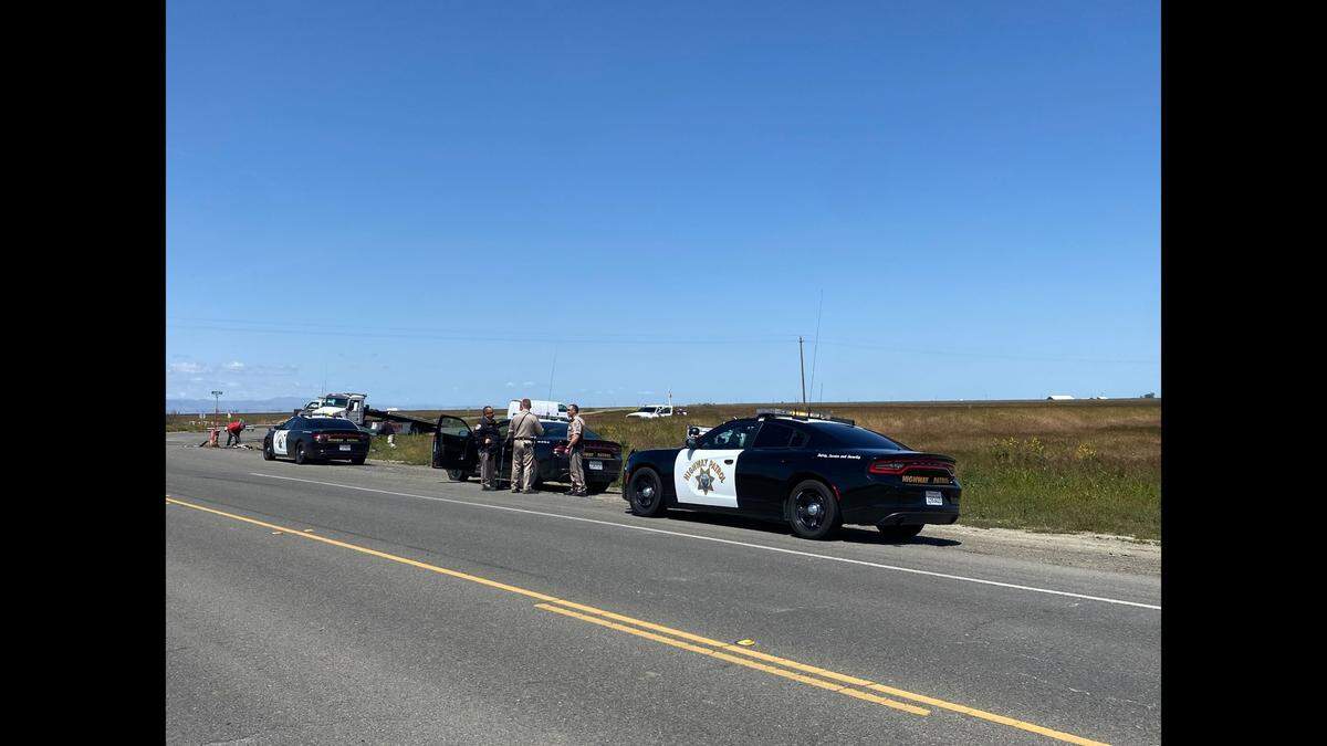 Officers investigate a fatal crash near Manning Avenue and James Road on Wednesday, April 19, 2023, according to the California Highway Patrol.