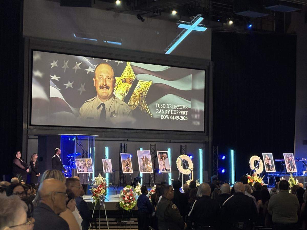 Family, law enforcement and community gathered Tuesday, April 28, 2026, in Visalia to remember Tulare County deputy Randy Hoppert's service and sacrifice after the fatal April ambush in north Porterville.