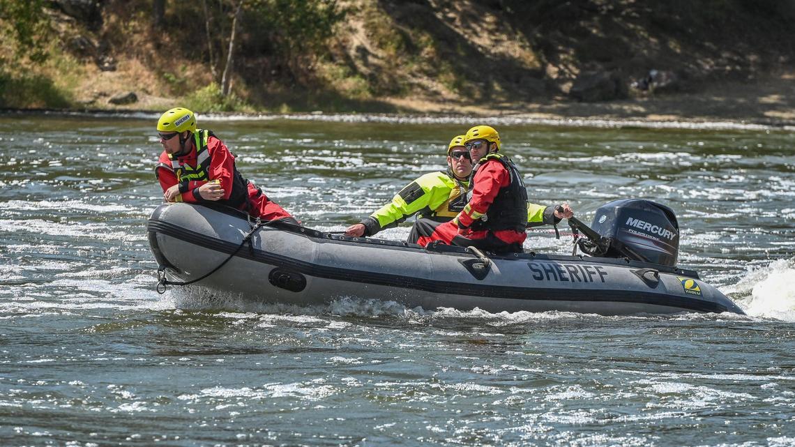 Fresno County Sheriff’s Office search and rescue team members return upriver to a boat launch near the Pine Flat Dam after reports that a boy’s body had been recovered on the Kings River on Monday, May 22, 2023. A 4-year-old boy and his 8-year-old sister drowned when they fell into the river over the weekend.