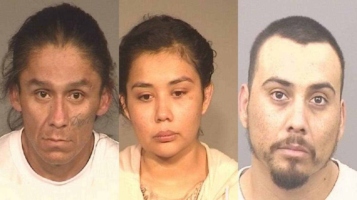 Oswaldo Vidrio, left, and Graciela Corona were arrested in a series of southwest Fresno burglaries. Juan Carlos Corona is sought in the case.