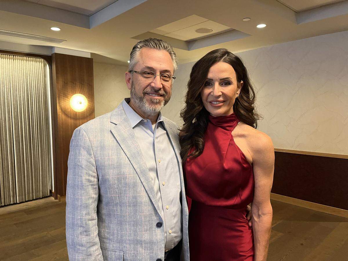 Fresno County Superior Court President Judge Jeffrey Hamilton, left, poses with wife Jennifer Hamilton at their June 2, 2026, election return party. Jennifer Hamilton is running in a contested race for judge.