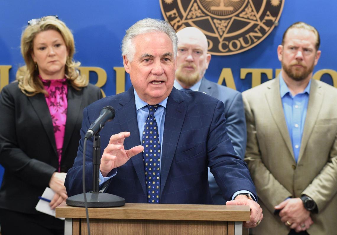Assemblyman Jim Patterson speaks at a Monday, March 28, 2022, press conference, announcing legislative efforts he’s introducing that would create a new state grant to fund outreach, prevention and awareness of the fentanyl crisis.