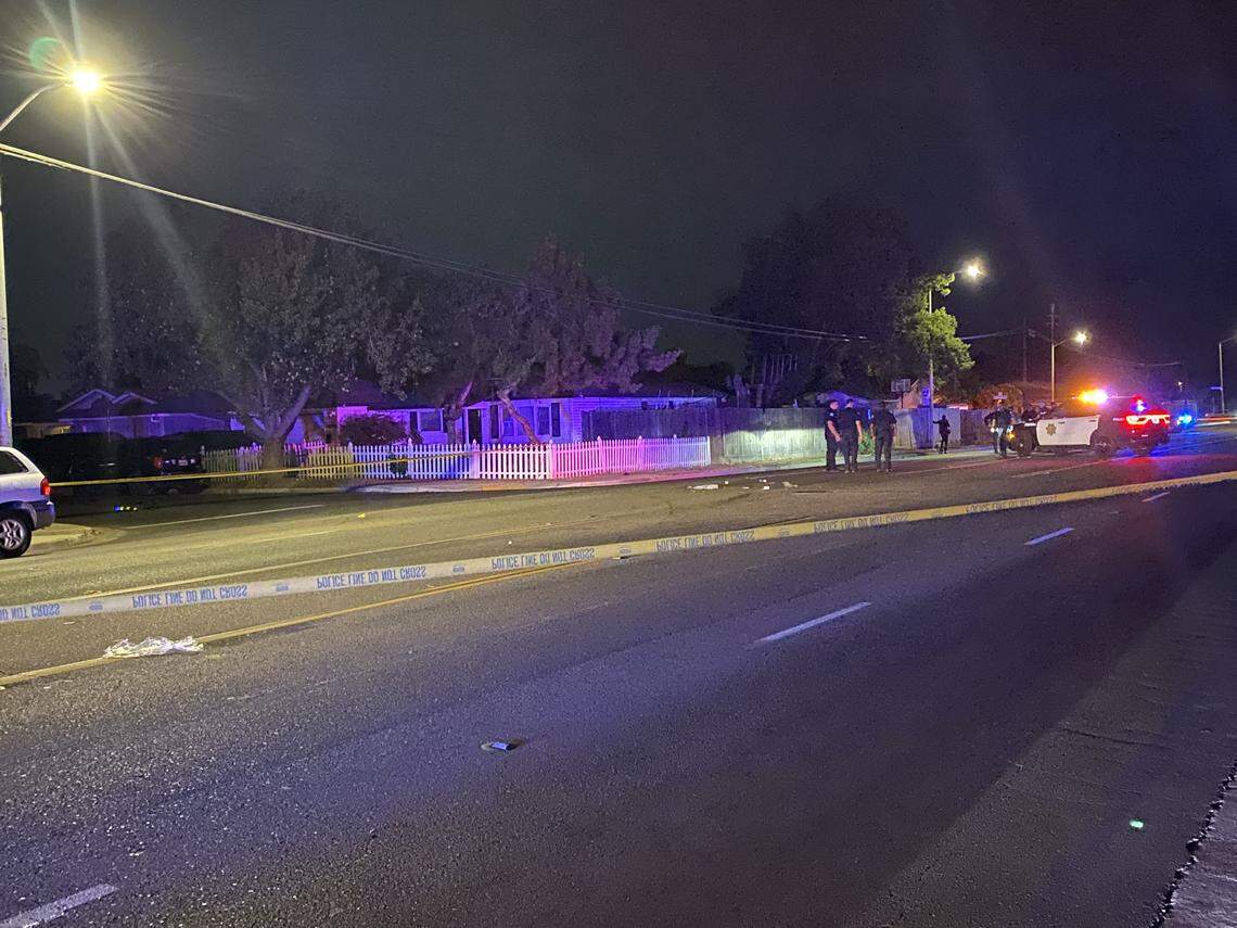 Fresno Police blocked off Marks Avenue at Ashcroft after a pedestrian was struck by a vehicle on Wednesday, Aug. 14, 2025.