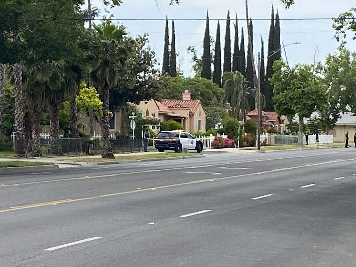 Police said a man was wounded when about 10 gunshots were fired on Fresno Street between the intersections of Klette and Waterman avenues Tuesday, May 9, 2023, in Fresno, California.