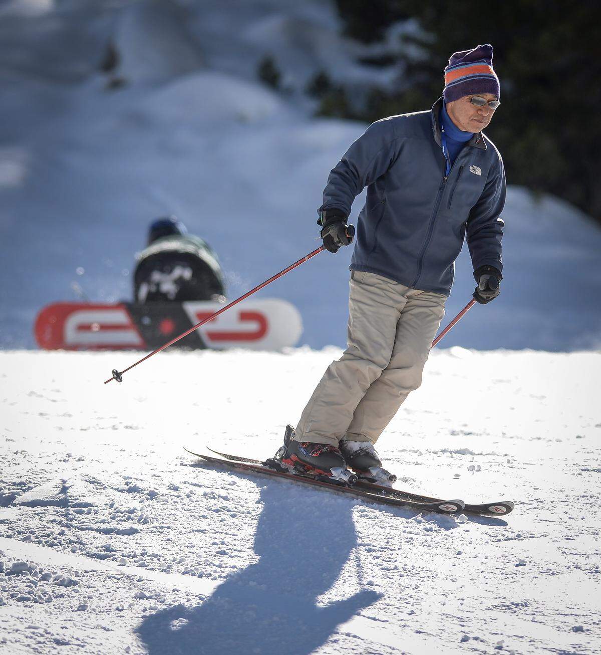 A skier cruises to the bottom of the slope at China Peak Mountain Resort on Tuesday, Dec. 18, 2018.