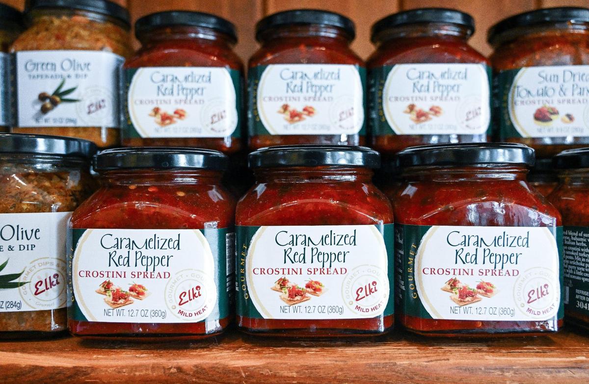 Jars of caramelized red pepper spread are displayed at the Sierra Nut House, which recently opened in a new location on Pollasky Avenue in Old Town Clovis.