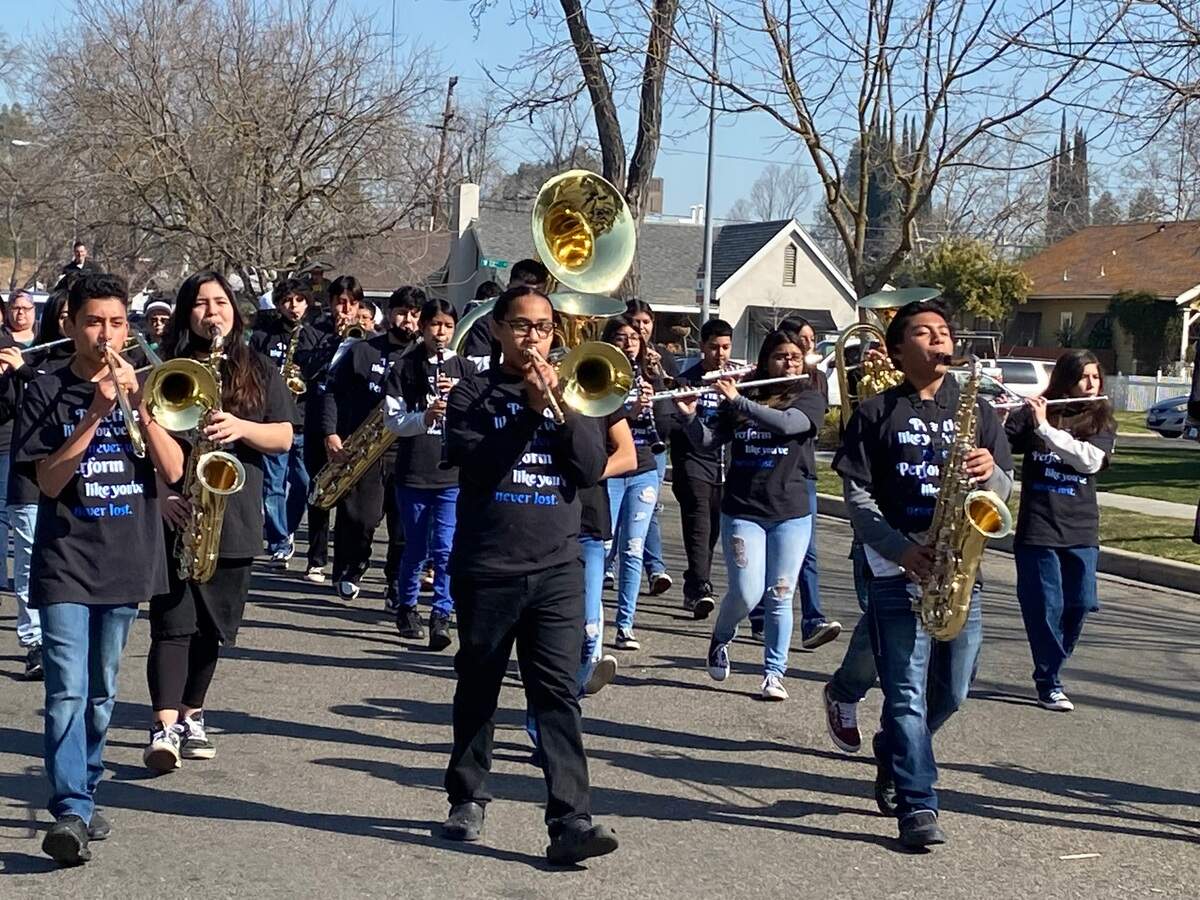 The Tenaya Middle School band is shown performing in the MLK Parade on Feb. 18, 2023.