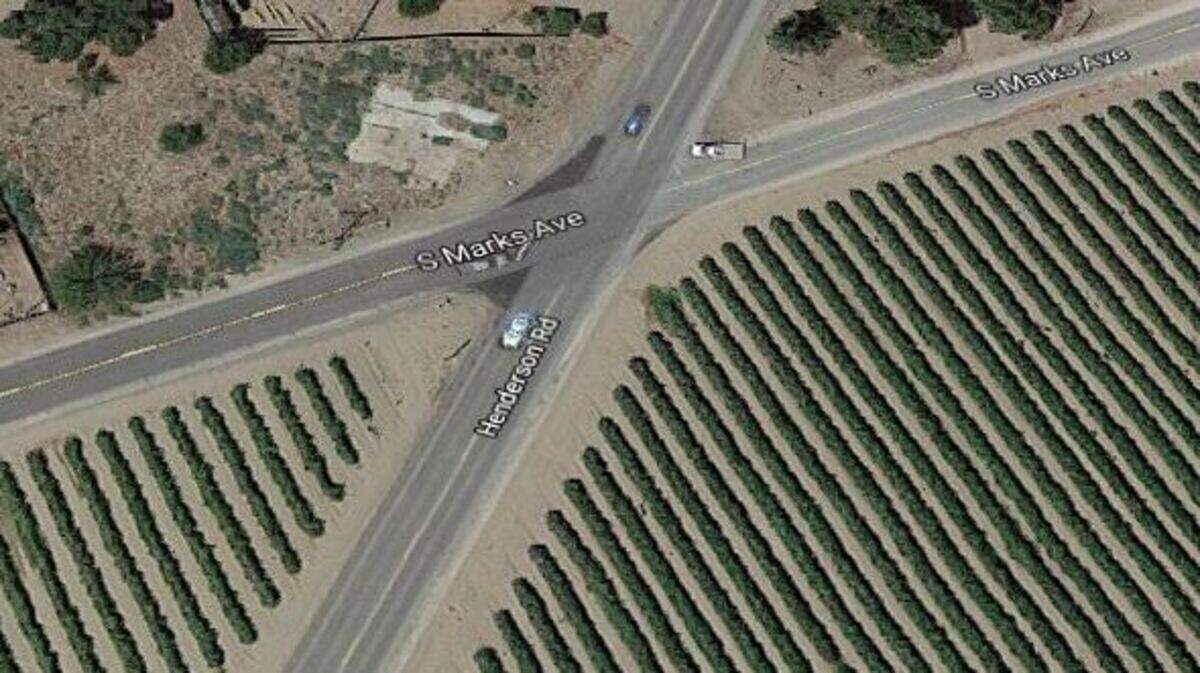 A motorcyclist died after a crash on Marks and Henderson avenues in Caruthers, Calif. on Saturday, April 14, 2018.