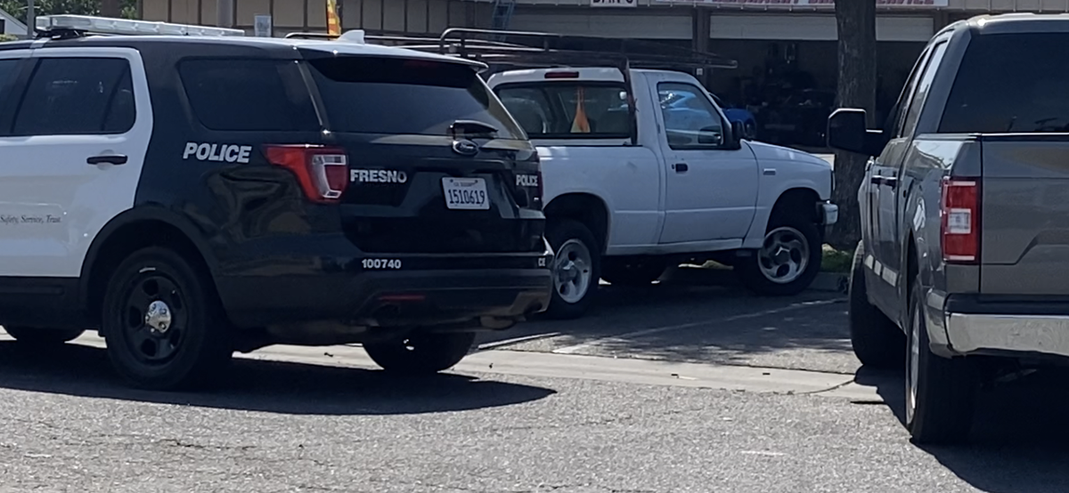 A person was detained at the Rite Aid parking lot following a fatal hit-and-run collision in Fresno, California on Friday, April 28, 2023.