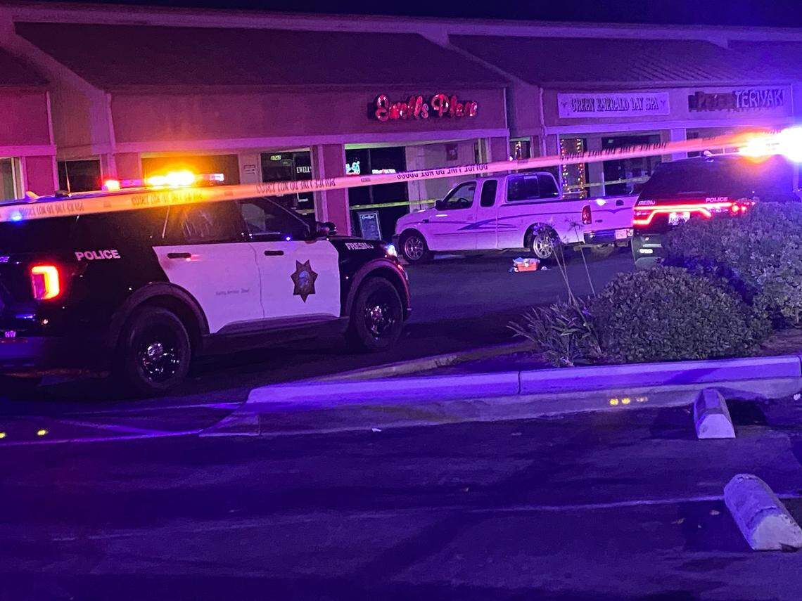 A 30-year-old man ran to Ewell’s Place parking lot after he was shot across the street on Shaw and Marks avenues in Fresno, California on Sunday, July 6, 2025.