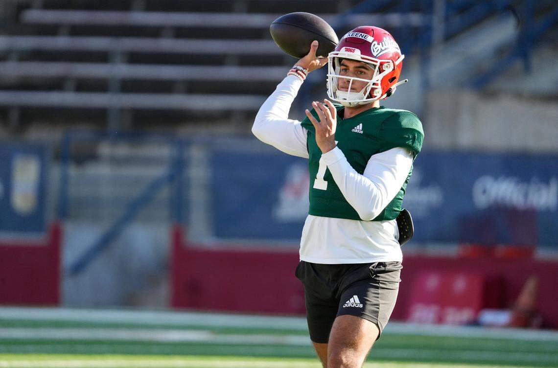 Fresno State quarterback Mikey Keene throws a pass during a spring practice. Keene is a transfer from Central Florida, where in 15 career games he passed for 2,377 yards with 23 touchdowns and seven interceptions.