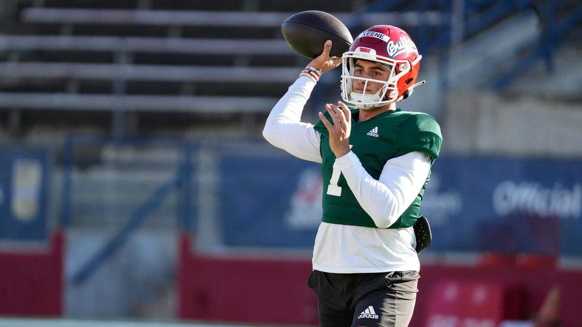 Fresno State quarterback Mikey Keene throws a pass during a spring practice. Keene is a transfer from Central Florida, where in 15 career games he passed for 2,377 yards with 23 touchdowns and seven interceptions.