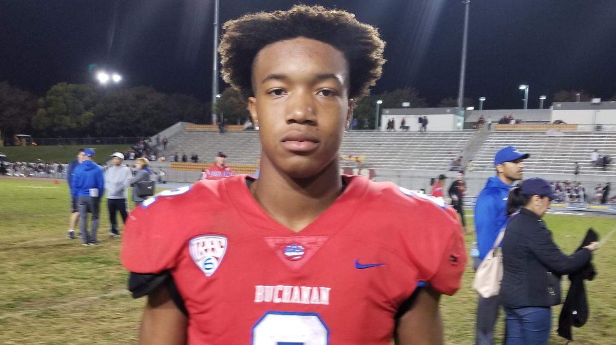 Buchanan’s Kendall Milton scored two touchdowns Friday night against Clovis West.
