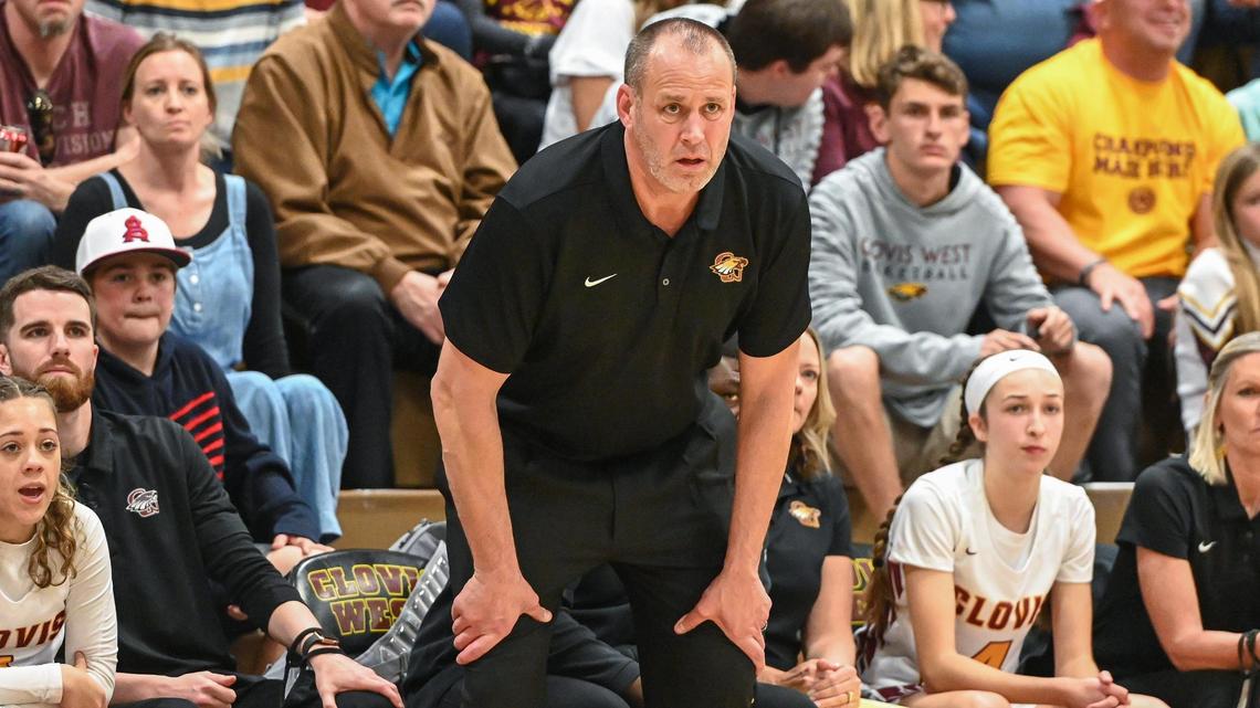 Clovis West girls head basketball coach Craig Campbell watches the action during their Central Section Open Division championship game against Bakersfield at Clovis West on Saturday, Feb. 26, 2022.