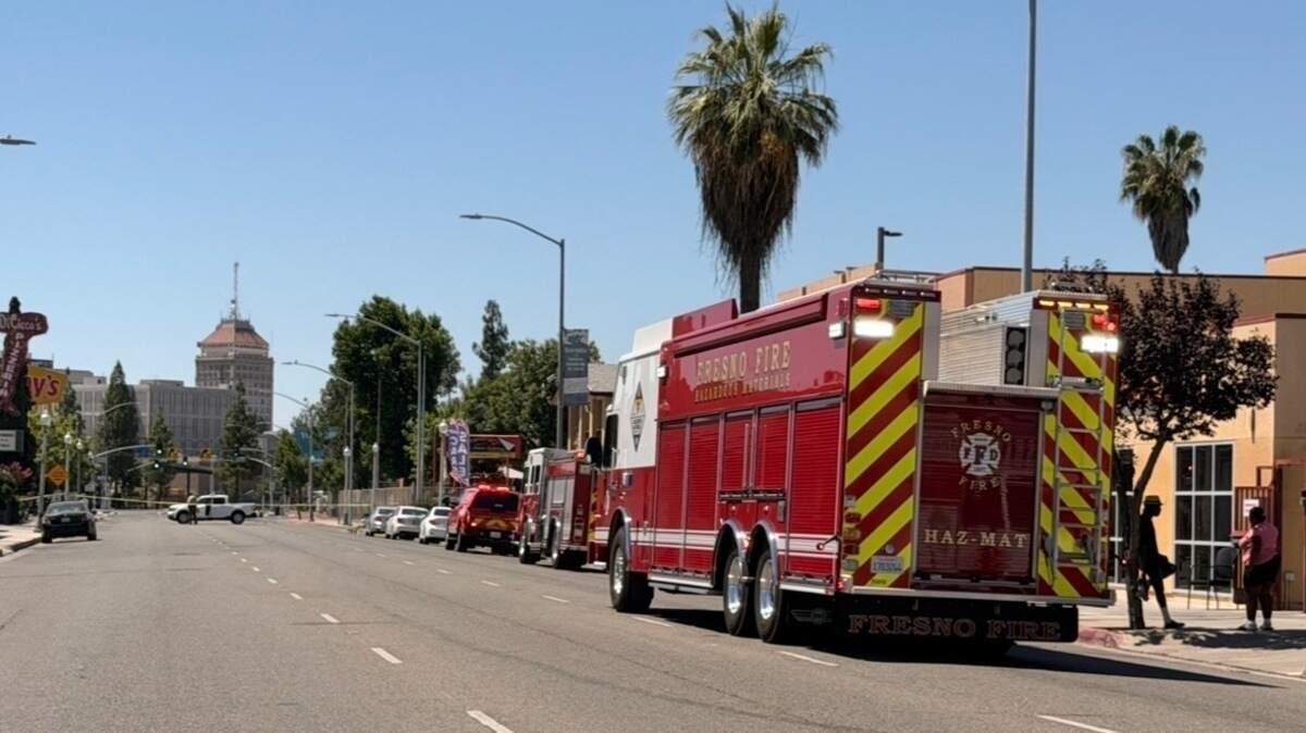 Fresno firefighters respond to a case of suspected fentanyl exposure near Blackstone and Illinois avenues on Thursday morning.