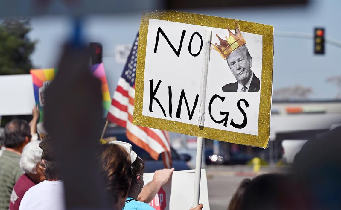 More than 400 people gathered for a Hands Off rally with the theme No Kings at Clovis and Shaw avenues Saturday, April 19, 2025 in Clovis.