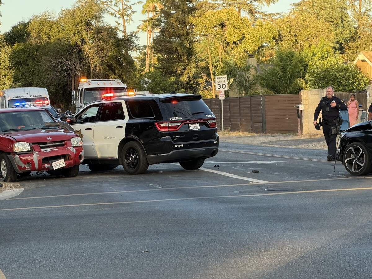 A three-vehicle crash included a Fresno police vehicle on Saturday, June 6, 2026 at Ashlan and Palm avenues.