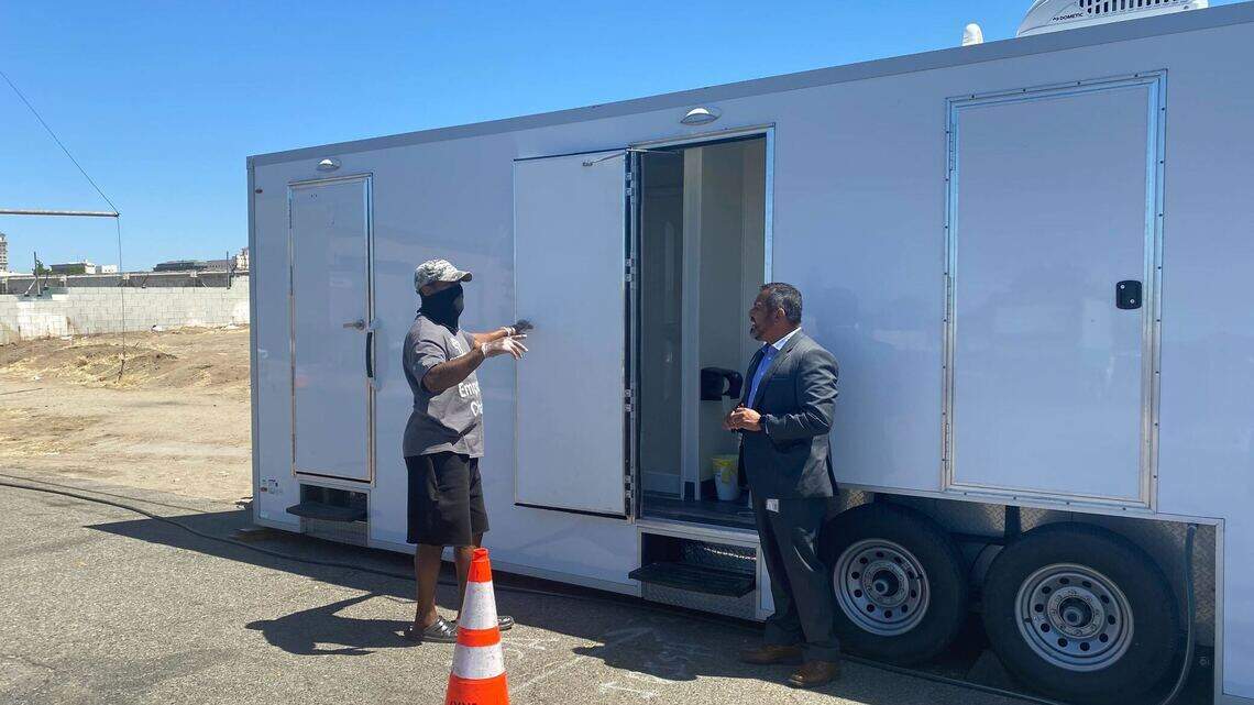 ‘This is a basic human need.’ Fresno launches free mobile shower, bathrooms for homeless