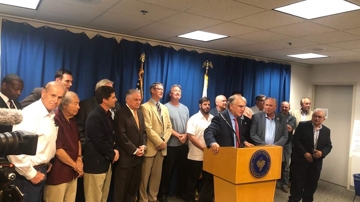 Leaders from across the central San Joaquin Valley gathered Friday, May 4, 2018 to express their anger and frustration with the California Water Commission after it voted to minimally fund the Temperance Flat reservoir project.