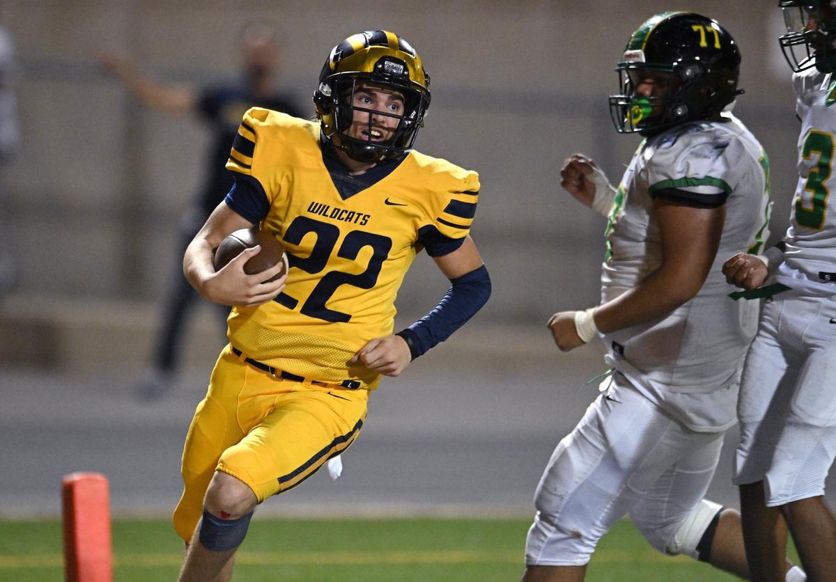 Sunnyside’s Tanner Wilson seen after scoring a touchdown against Roosevelt Friday, Oct. 4, 2024 in Fresno.