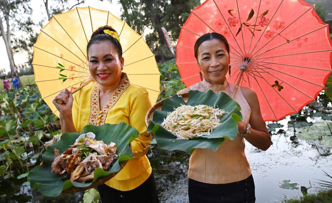 Connie Marez, left, and Konny Phimmasone , right, have opened Lotus Pond and Night Market earlier this year celebrating the lotus flower and community with a night market offering food, music and more. The market is located between Fresno and Sanger.