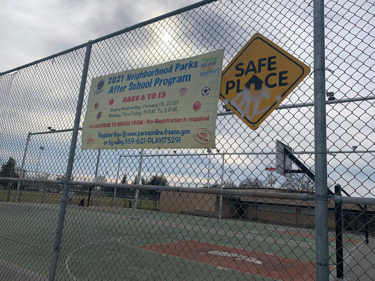 Romain Park in central Fresno was closed Saturday, Feb. 26, 2022 following a shooting during a basketball game.