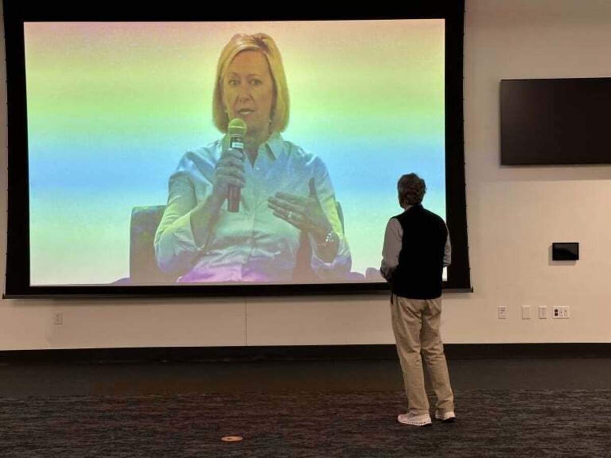 Sarah Woolf, co-manager of the Triangle T Water District and Groundwater Sustainability Agency, speaks at a conference in Fresno in this 2023 photo.