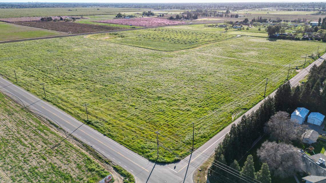 An aerial view shows land near the intersection of E International Avenue and N Minnewawa Avenue north of Clovis which the city of Clovis has purchased with plans to build a new transit center. 