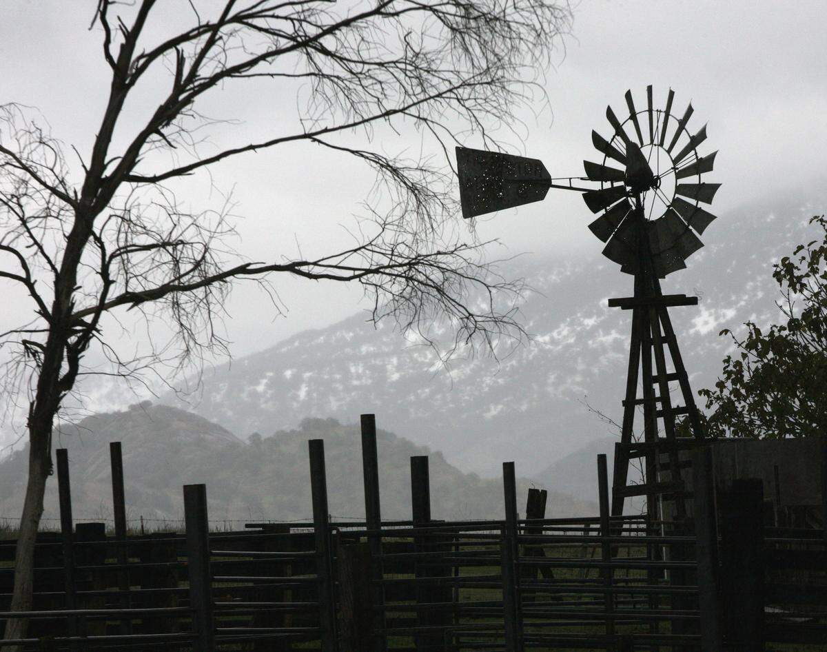 Snow-covered hills below Squaw Valley, Fresno County in December 2008.