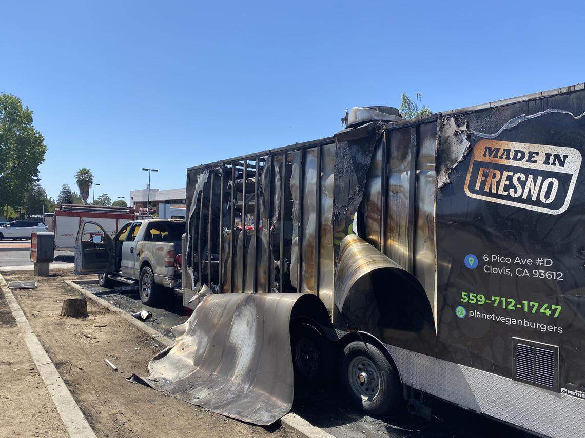 Food truck Planet Vegan exploded and caught fire Friday afternoon while parked at the Chevron at the northeast corner of Shaw Avenue and First Street in Fresno. Two people were injured.