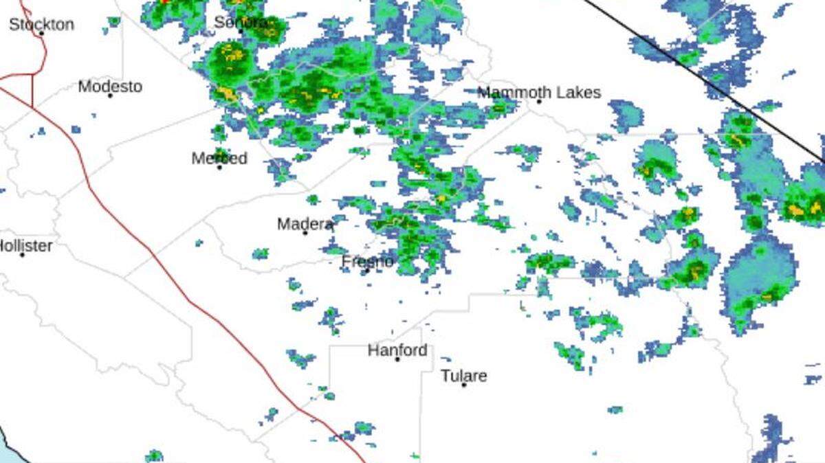 An unstable weather front was bringing the possibility of thunderstorms to the central San Joaquin Valley on Saturday afternoon.