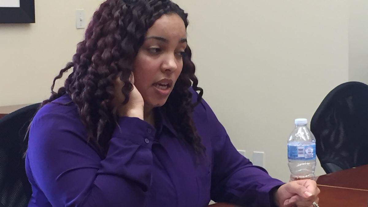 Linda Strong of Fresno tells reporters at a news conference in Fresno the details of how she was sexually harassed at her place of employment.
