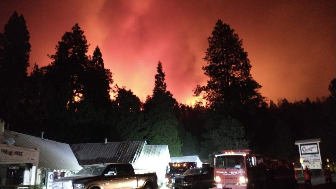 The Creek Fire nearing Cressman’s General Store near Shaver Lake before the building established in 1904 was destroyed Sept. 7, 2020.